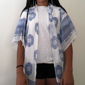 white with blue details kimono